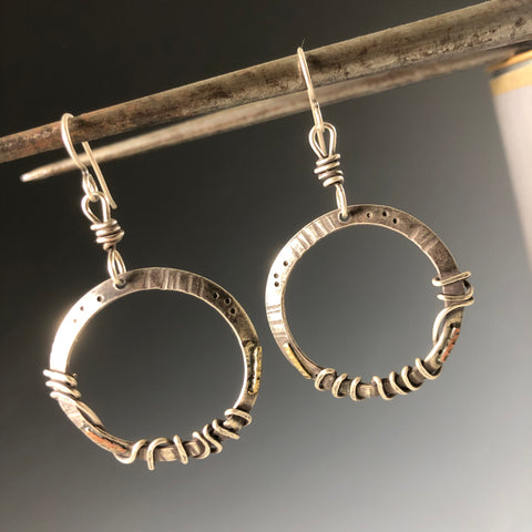 Cut-Out Hoop Sterling Silver Earrings w/18k Gold